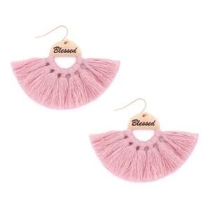 NWT Blessed Etched Pink Fan Tassel Earrings